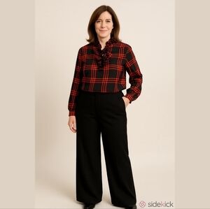 Elizabeth McKay Blouse 14 Silk Ruffle Checkered Office Interview Timeless Career